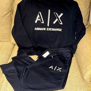 NWT Armani Exchange sweat suit 2 piece BLACK Large top and bottom MSRP $190